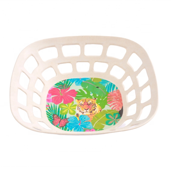 Aveco New Shape BPA Free Biodegradable 1 Tier Customized Empty Wire Bamboo Fruit Basket Pattern Painting