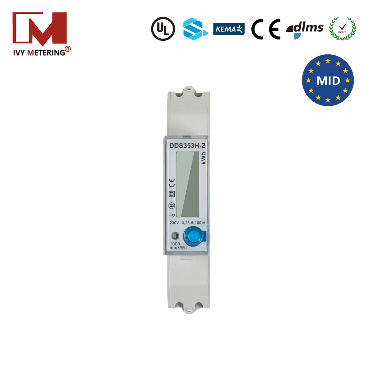 PV Solar Bidirectional Modbus MID Single Phase Multi-Function Energy Meter with RS485 and Pulse Outputs