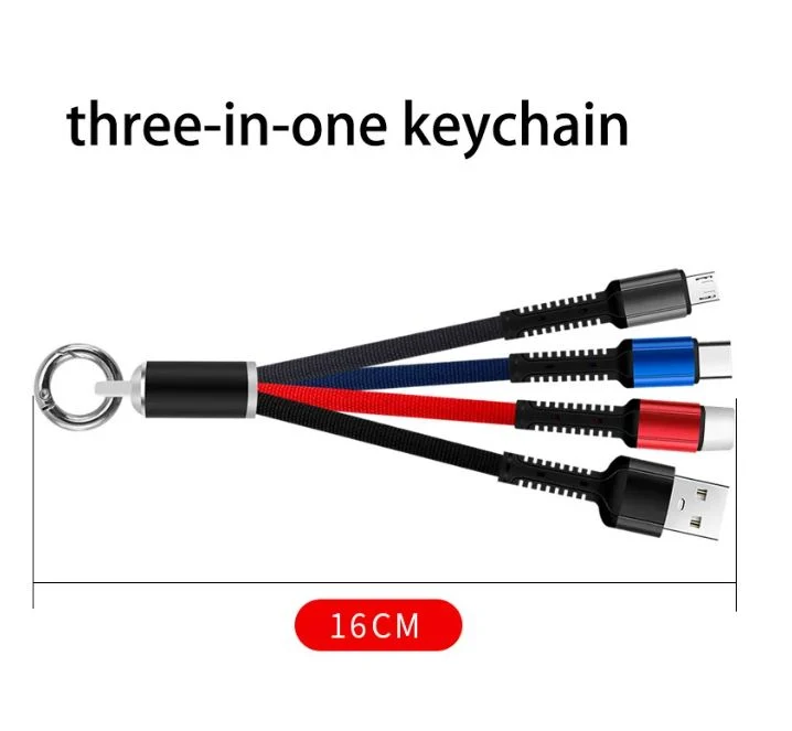 Custom Promotion Gifts Multifunction 3 in 1 USB Keychain Charging Cable for Android Micro USB, Lphone and Type C Mobile Devices