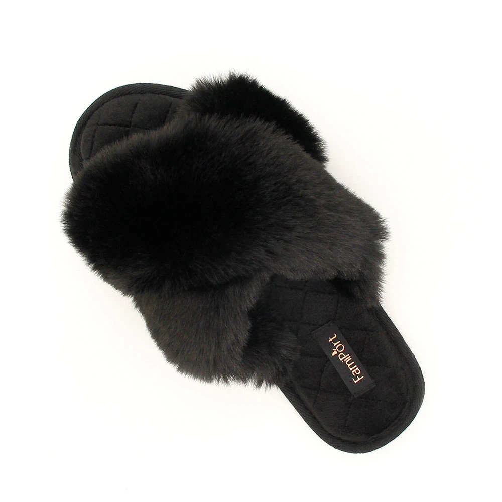 Women&prime; S Cross Band Fuzzy Slippers Fluffy Open Toe House Slippers Indoor Outdoor