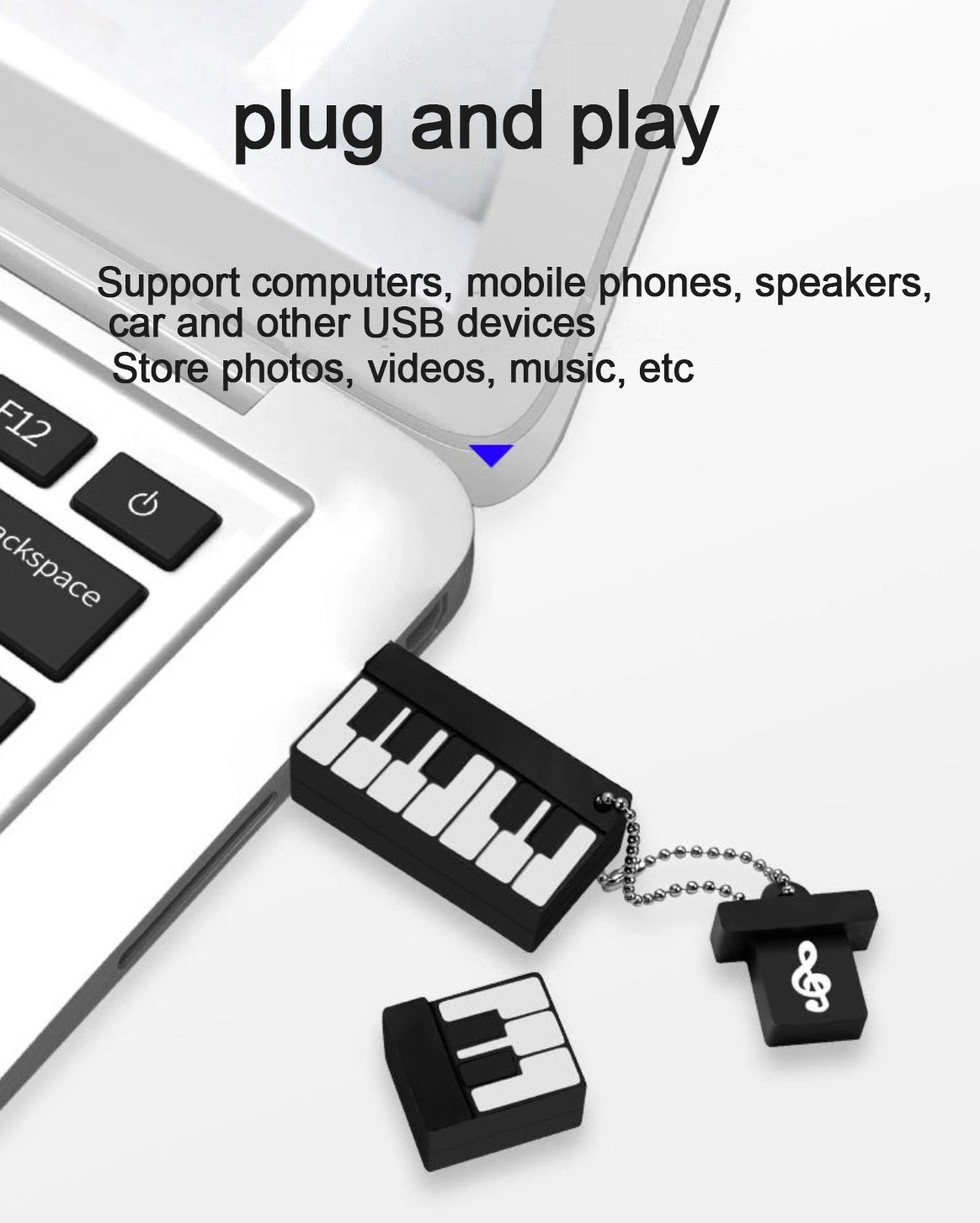 Moderno compacto coche de música Pen Drive teclado de piano creativo PVC USB de silicona