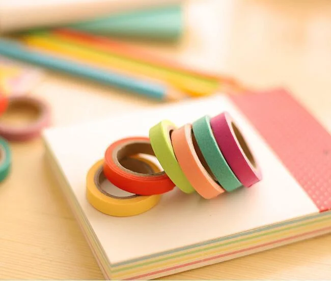 Rainbow Masking Tape Solid Craft Decorative Adhesive Washi Tape Sticker Scrapbooking Adhesive Stationery School Office Supply