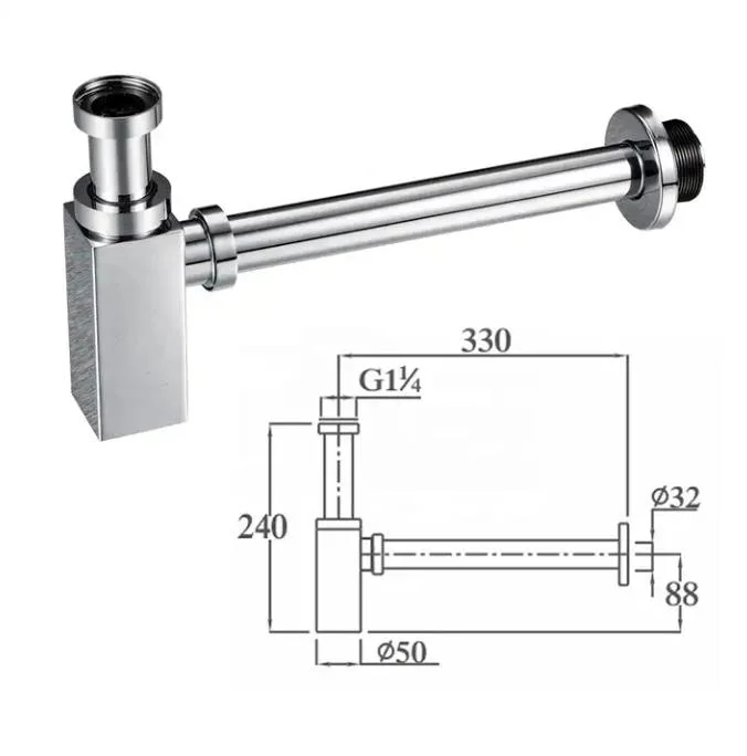 Anti Siphon Silver cepillado OEM&amp;ODM SS304 Square 32mm Bottle Trap Sifón