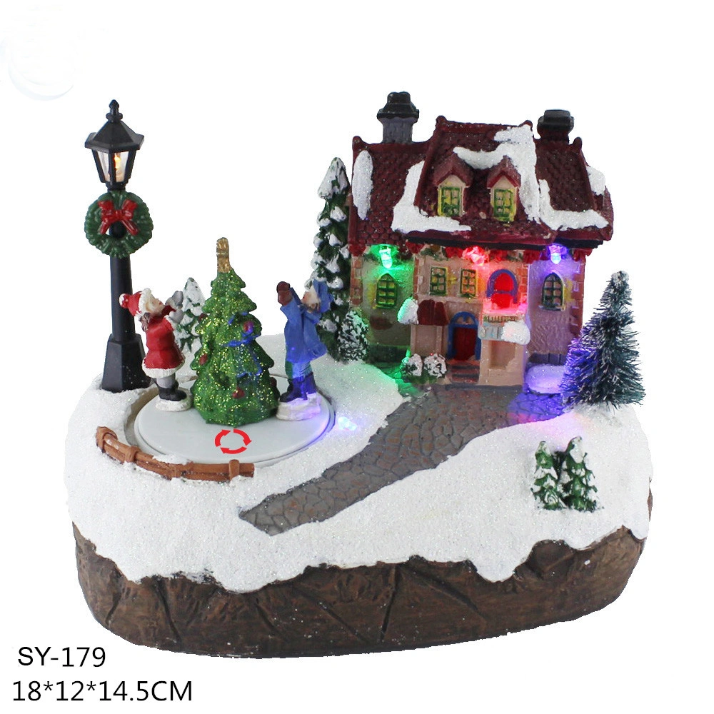 Hot Itme Newly Designed Christmas Holiday Gift House Garden Decoration LED Lighted Music Spinning Resin Crafts