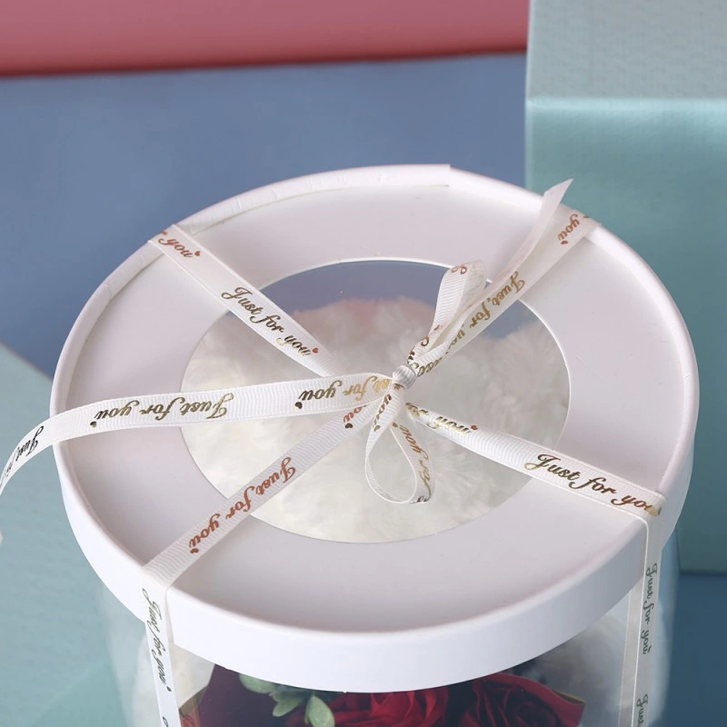 Ready to Ship PVC Window Flower Box Luxury Packaging Wedding Gift Box Round Cylinder White Paper Box for Bear Toy