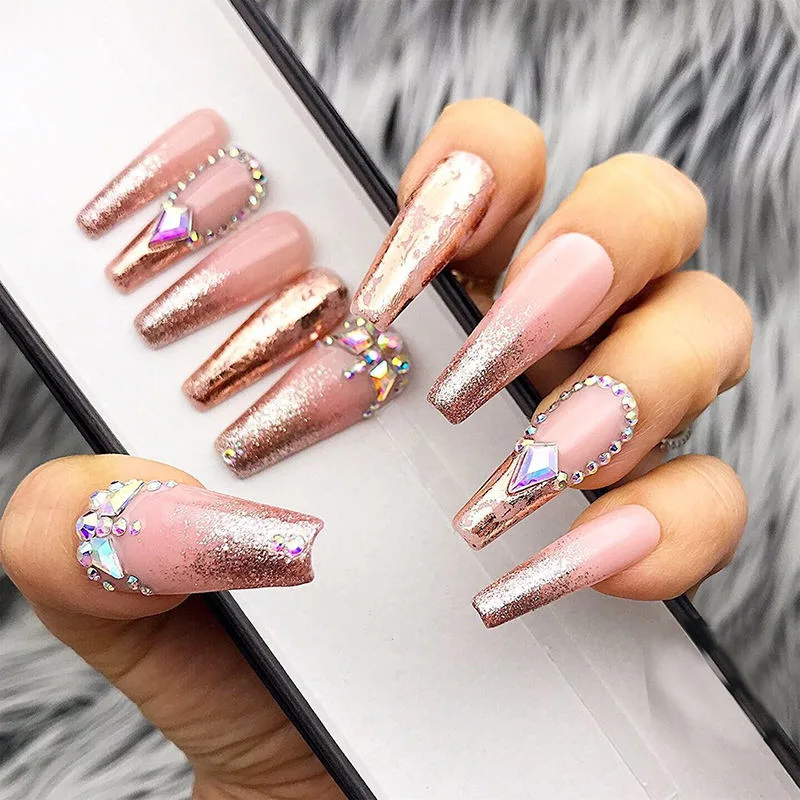 Luxury Diamond False Extra Long Fake Nails Curve Elegant Design Nails