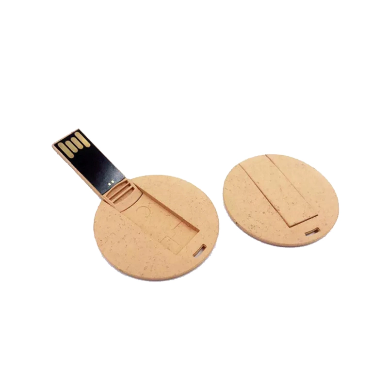Reciclar degradables madera círculo redondo de fibra mini tarjeta de memoria Flash USB.