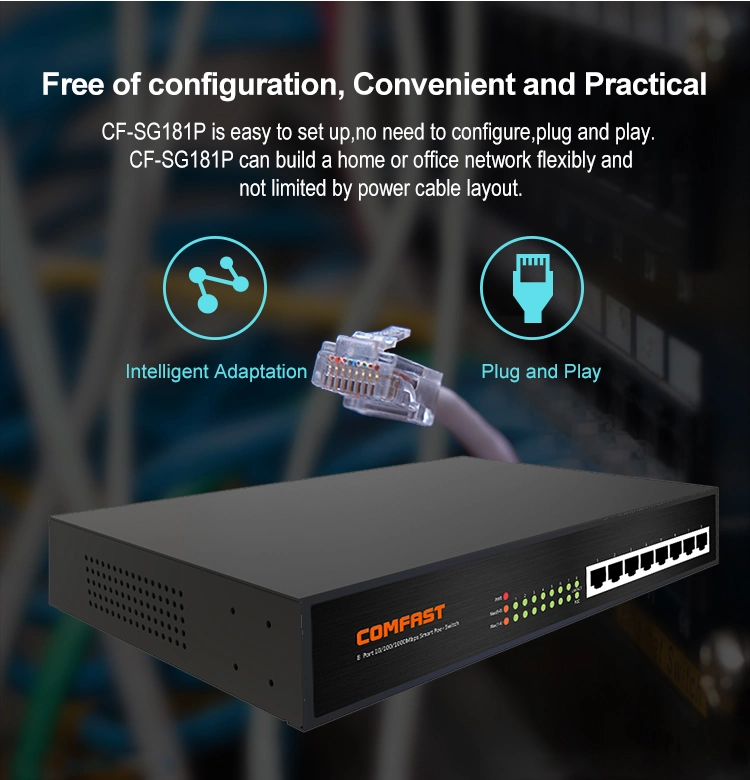 CF-Sg181p Comfast Gigabit Ethernet Switch RJ45 10 Port Poe Switch for Monitoring System