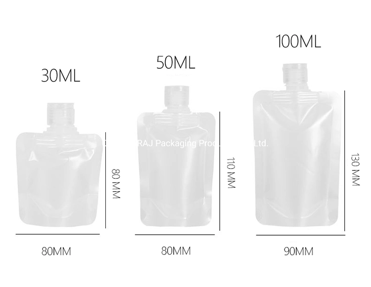 Custom 30g-50ml-100ml Transparent Matte Aluminum Foil Cosmetic Spout Pouch for Packing Lotions Shampoo Liquid Pouch Skincare Cosmetic Products