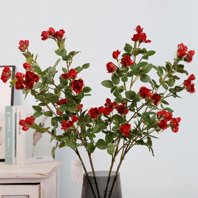 Home Decoration Silk Rose Flower Branch for Table Decor Artificial Flower Mini Roses