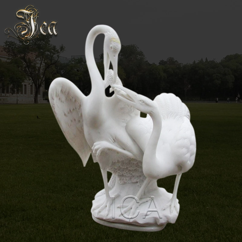 Outdoor Decor Bird Sculpture Life Size White Marble Stone Crane Statue