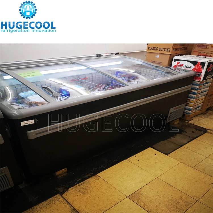 Visor comercial Frigorífico Frigorífico Ilha Torácica Freezer Deslizando Porta de vidro Equipamentos para Supermercado