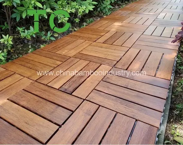 Carbodized Bamboo Wood Interlock Deck Tile Outdoor Engineered Flooring