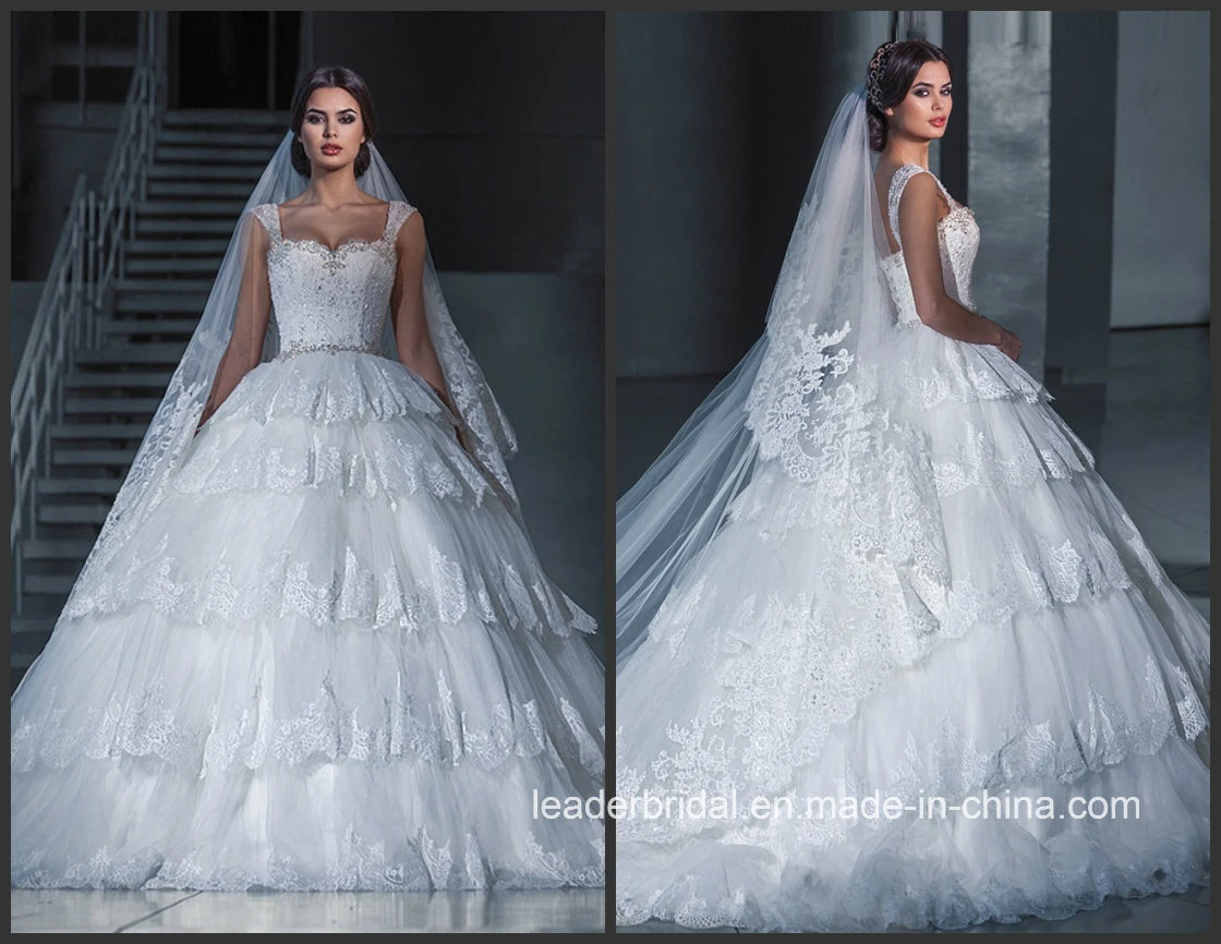 Real Photo Wedding Gowns Lace Tulle Tiered Puffy Bridal Dresses G1729