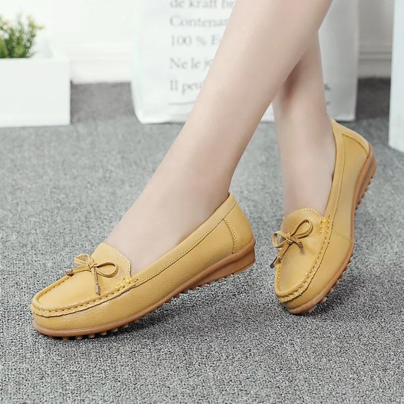 New Fashion Soft Soled Leather Female Shoes Bow-Knot Breathable Lightweight Casual Comfortable Shoes for Women