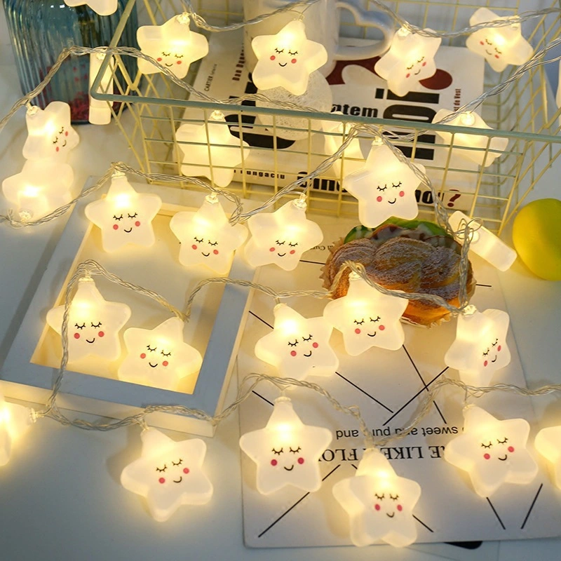 LED Solar Cara Sonriente Star Light String Cute Children's Room Bedroom Decoration batería USB LED de colores luz String Box