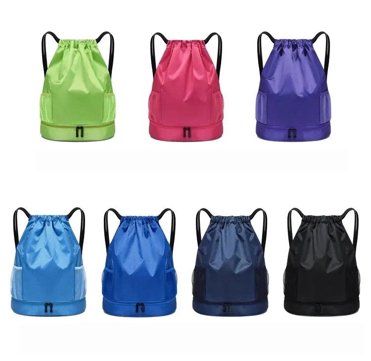 Waterproof Drawstring Backpack Sport Beach Gym Bag with a Front Zipper Pouch for Women Men