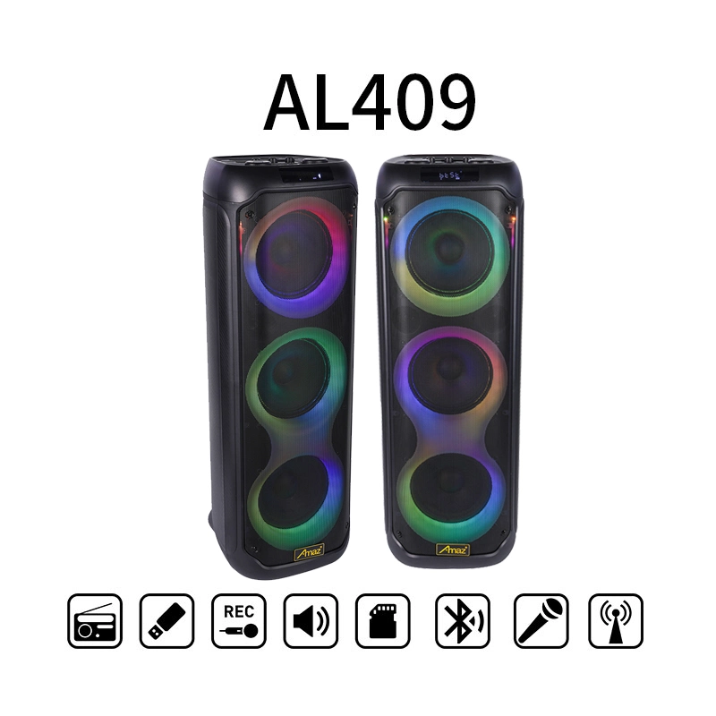 Coluna de festa DJ PA de 8 polegadas com woofer triplo de 50 W Bt/LED/microfone/guitarra/Aux/USB/TF/FM sem fios Coluna áudio para exterior