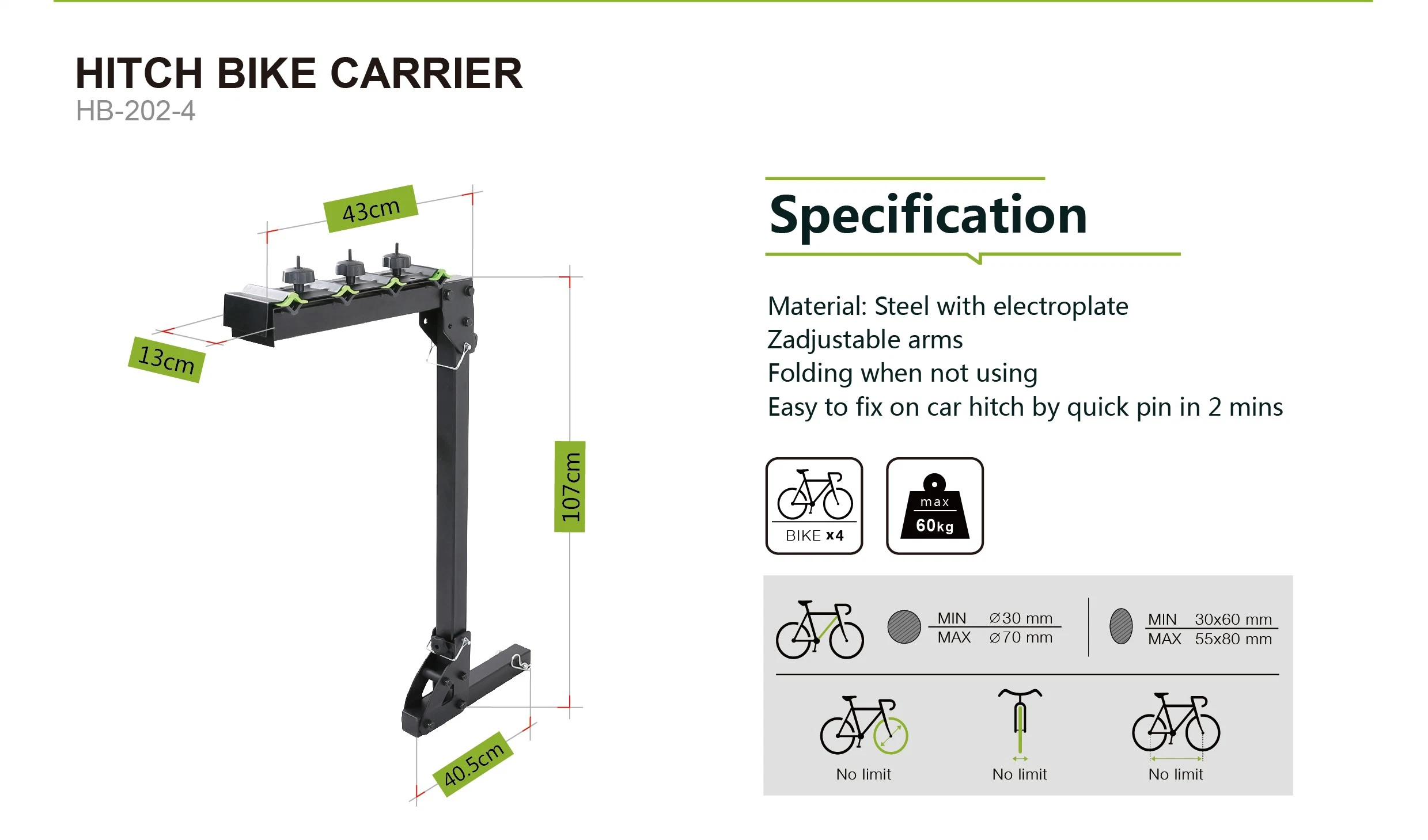 Universal Outdoor Portable Travel Bike Hitch Rack for 4 Bicycle