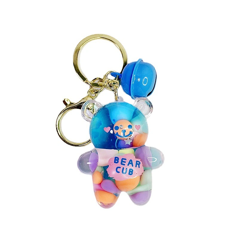 Cute Bear Jelly Beans Floating Liquid Keychain Creative Acrylic Keyring Women Bag Pendant Gift