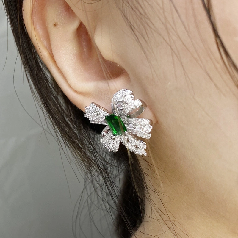 Bague d'émeraude nœud papillon senior haute qualité de luxe brillant personnalisée Earstud Earring collier bijoux 3sets