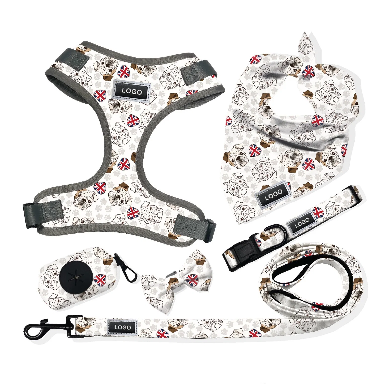 Custom Dog Harness Set Collar Adjustable Padded Sublimation Luxury Dog Chest Harness Pet Accessories for Dogs/Comfortable and Breathable/Waterproof