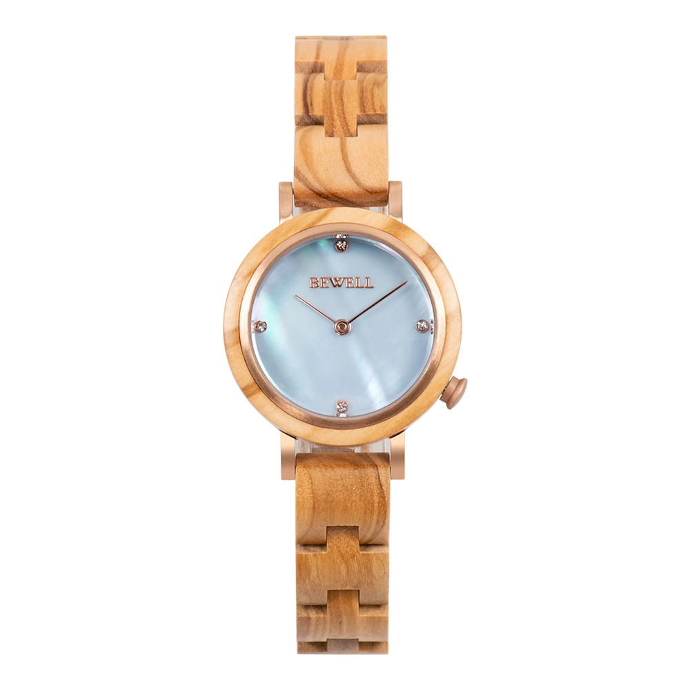 Fashion Customized Logo 3ATM Water Resistant Conch Dial Lady Wood Clock Watch