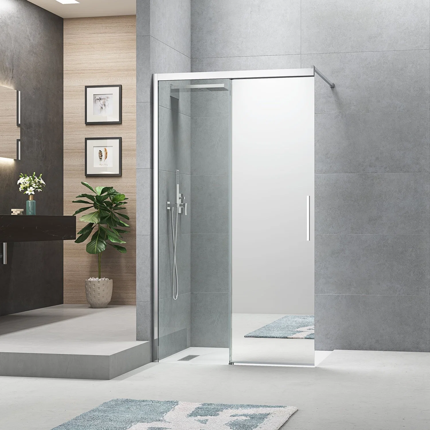 Luxury Tempered 6mm Glass Shower Door Simple Bathroom Room (8W10028)