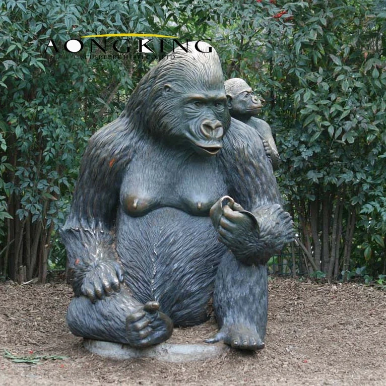 Outdoor Zoo Dekoration Skulptur Lebensgröße Messing Bronze Gorilla Statue