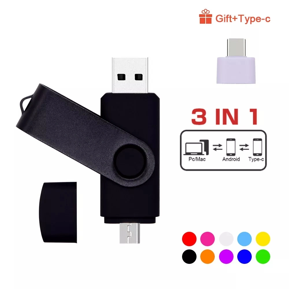 Swivel USB C Adapter Smartphone OTG USB Flash Drives 2 in 1 OTG Pen Drive Colorful Housing Customized Logo USB-Stick OTG