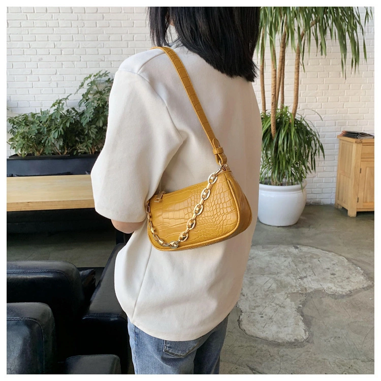 Fashion Crocodile Pattern Baguette Bags Mini PU Leather Shoulder Bags for Women Chain Designer Luxury Handbag