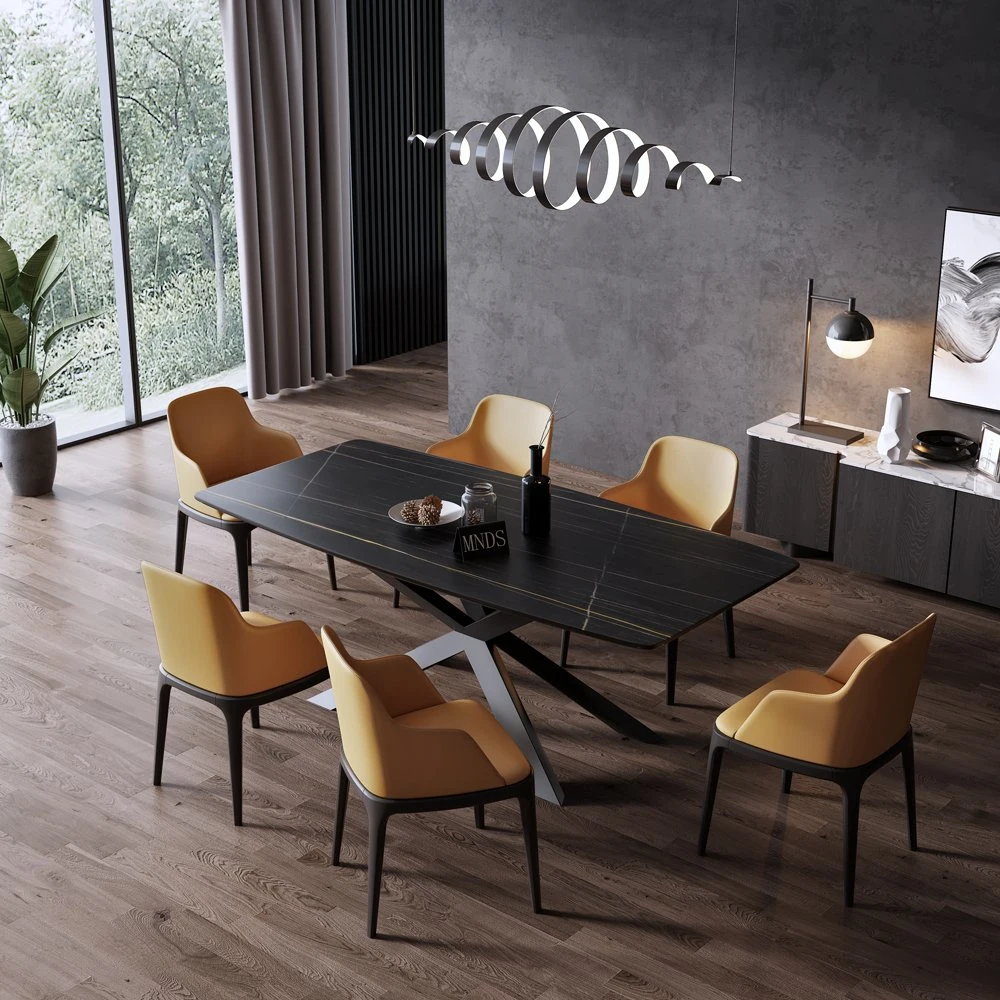 Marble Modern Dining Table Carbon Tool Steel Leather Chair Fashion Restaurant Furniture