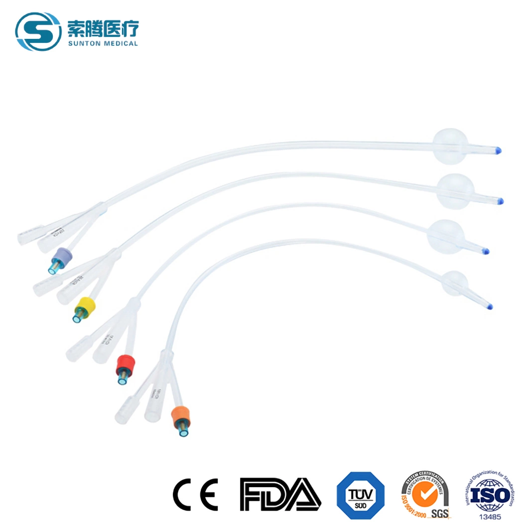 Sunton Disposable Medical Silicone Coated Foley Catheter Material Latex Foley Urinary Catheter China 6 - 26 Fr/CH Silicone(2-Ways 3-Ways)Foley Catheter Supplies