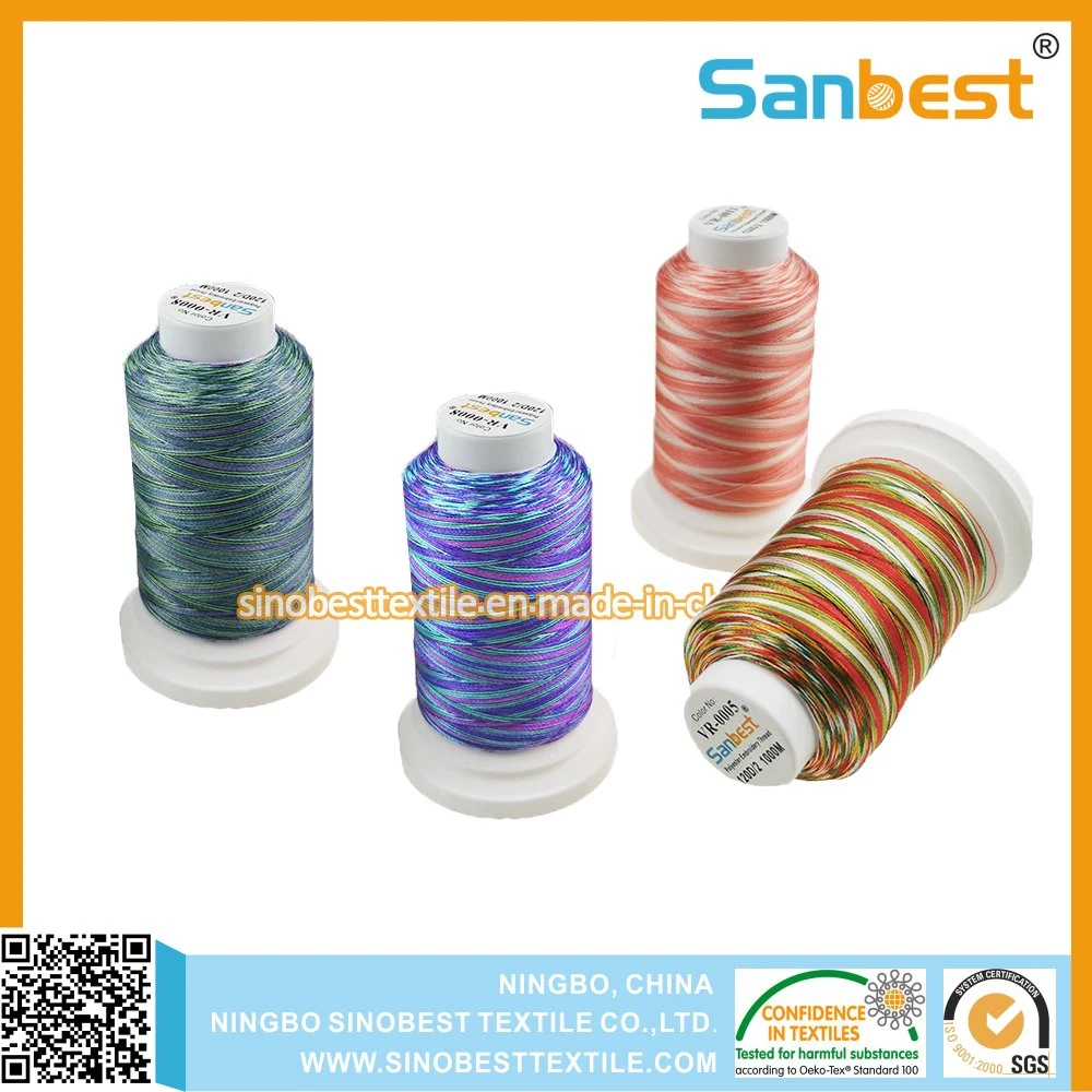 120d/2 Multicolor Chinese Premium Twisted Polyester Embroidery Thread on Small Reel