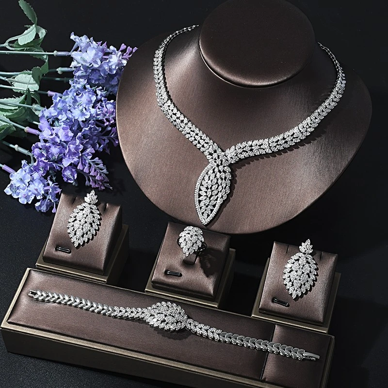 Bridal and Wedding Jewelry -Cubic Zirconia Brass Jewelry Ring Necklace Bracelet Earring Jewelry Set for Feast-S11275