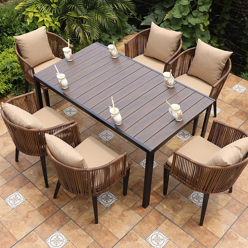 Outdoor Table and Chair Villa Courtyard Garden Table and Chair Leisure Terrace Rattan Chair Plastic Wooden Table Combination Outdoor