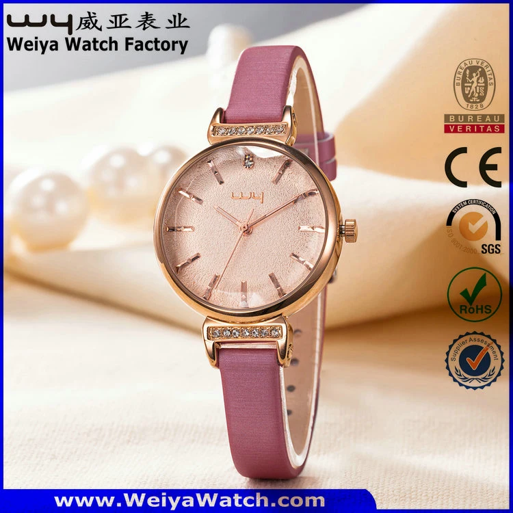 Classic Fashion OEM/ODM Leather Strap Quartz Ladies Watch (Wy-102D)