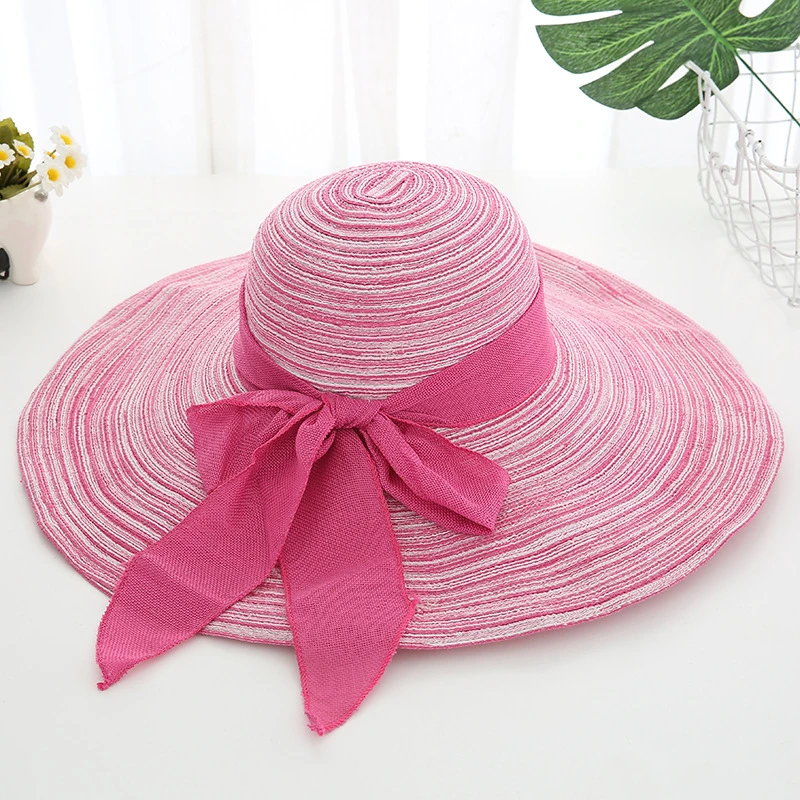 Sombreros de verano para mujeres sombreros de paja para mujeres sombreros de sol de playa Sombrero flexible con Brim Nuevo Lace Bag Plain Custom Striped Logotipo personalizado