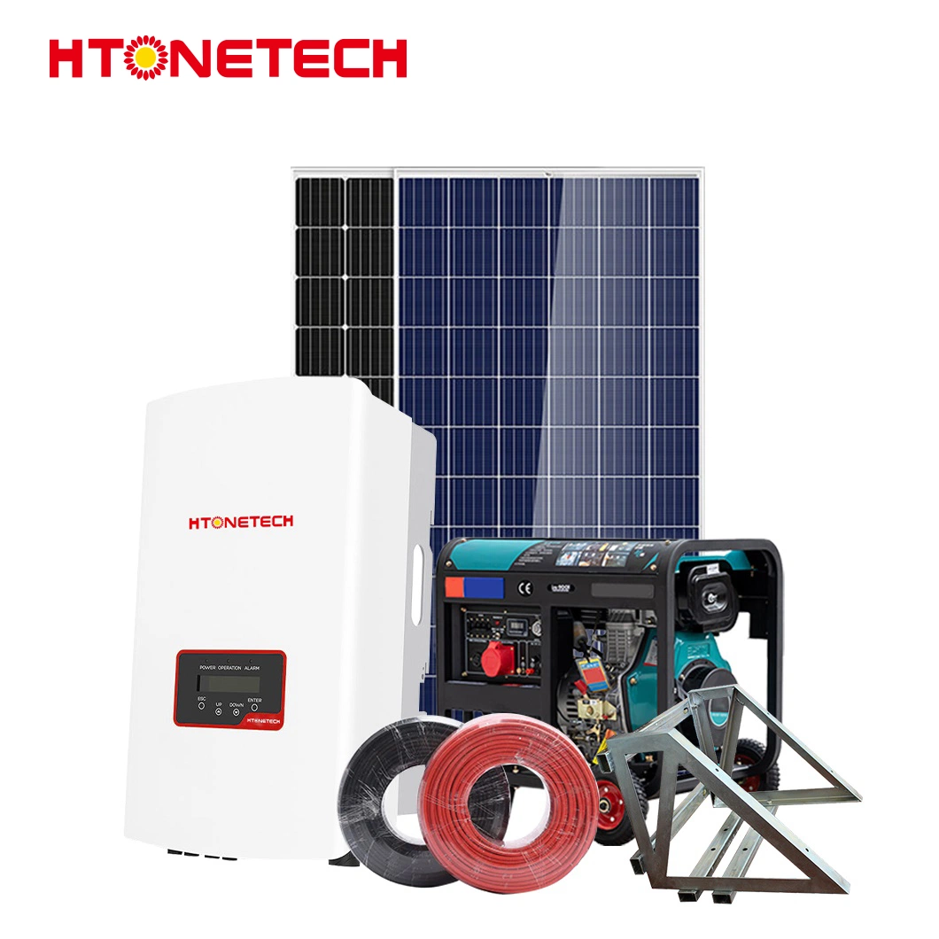 Htonetech Mono Crystal Solar Panels 250W Factory Wind Solar Hybrid Power System Inverter China 20kwh Solar Power System with 24V Diesel Generators