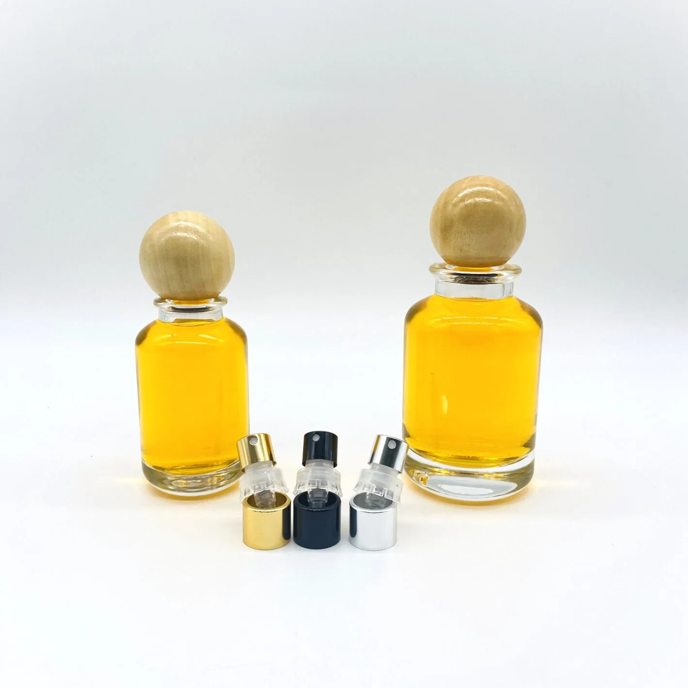 Bouteille de parfum en verre cylindrique de 50 ml 100 ml avec bouchon en bois rond