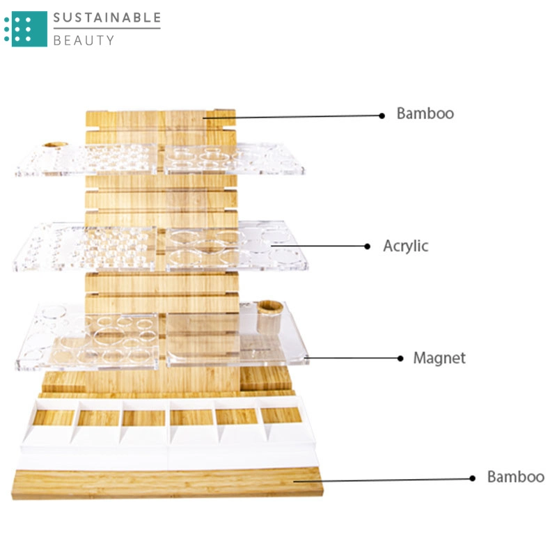 Venta al por mayor Productos Multifuncionales de Bambú Mapeup almacenamiento Estética Balda Soporte de pantalla de rack