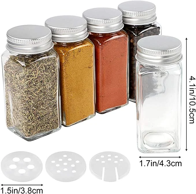 Customized Logo Design Square Glass Spice Jars with Shaker Lids, Bamboo Lids Spice Bottle