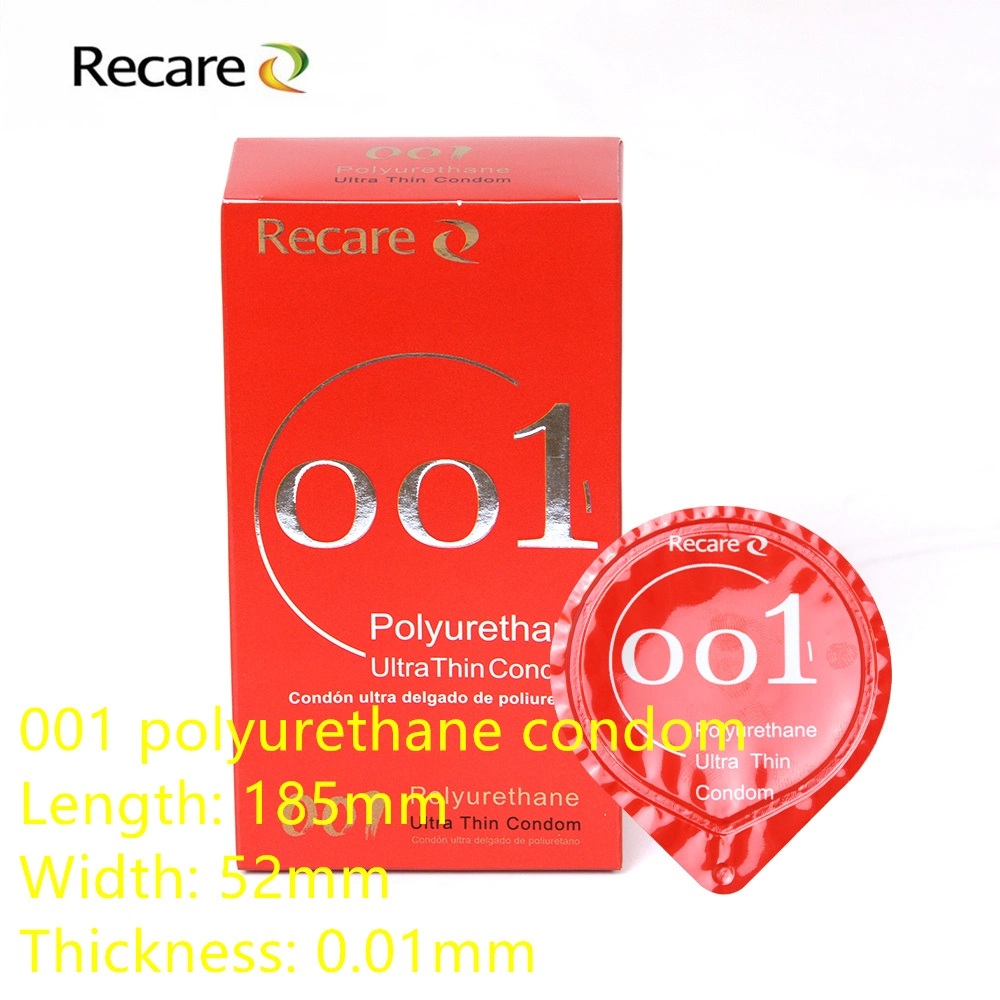 001 de l'épaisseur de préservatifs en polyuréthane lisse ultra léger paquet OEM Recare 001 Préservatifs lisses