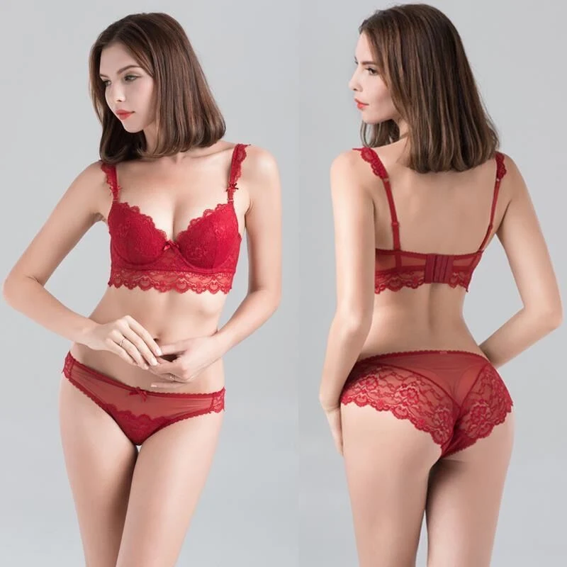 Ladies Fashion Lace Bra and Panty Set Lace Underwear Set Sexy Lingerie