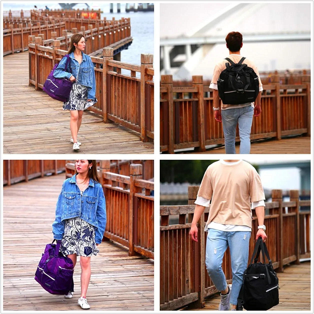 100% RPET Recyclable and Foldable Volatile Bright Purple Color Sports Travel Hand Shoulder Tote Bag Men and Women Unisex