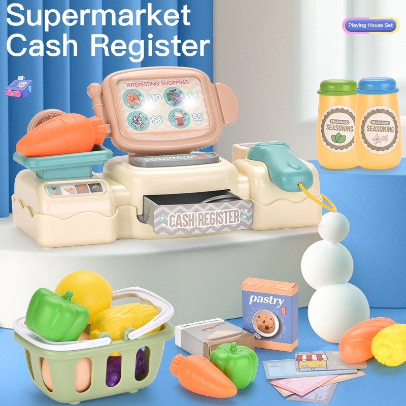 Kids Role Play Toys Supermarket Cash Register Simulation Mini Shopping Cash Register Pretend Play Toy with Light and Music Toy Cash Register