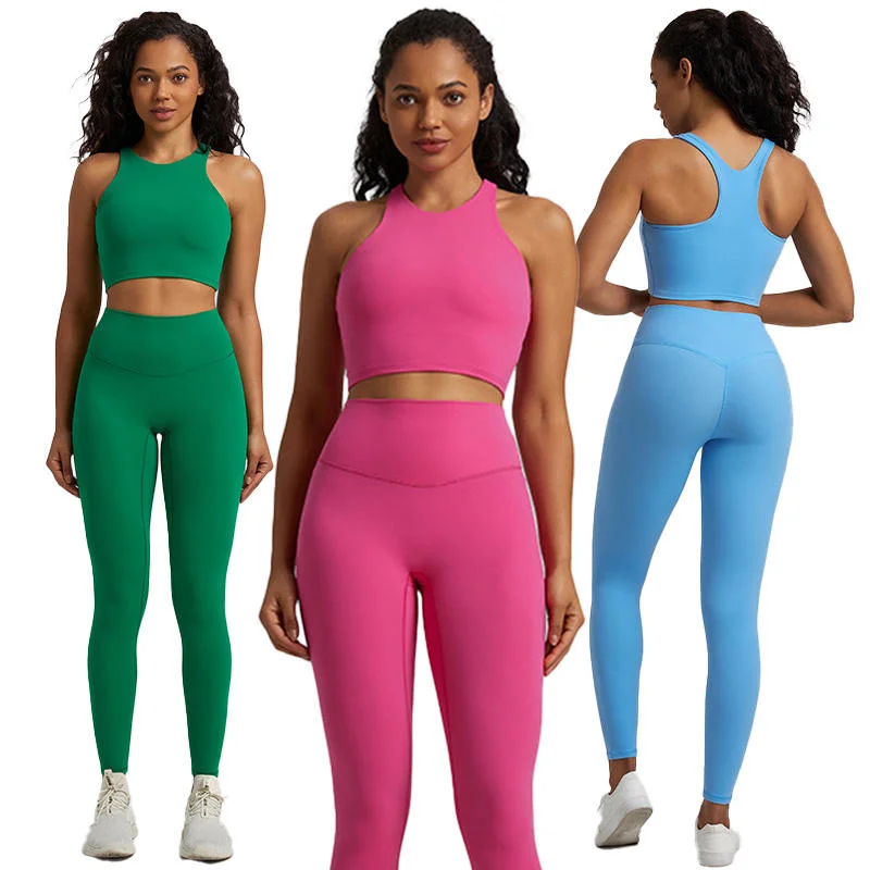 OEM Custom Active Wear Women Workout 2 Pieces of Outfits Yoga Bra Sports Leggings Set