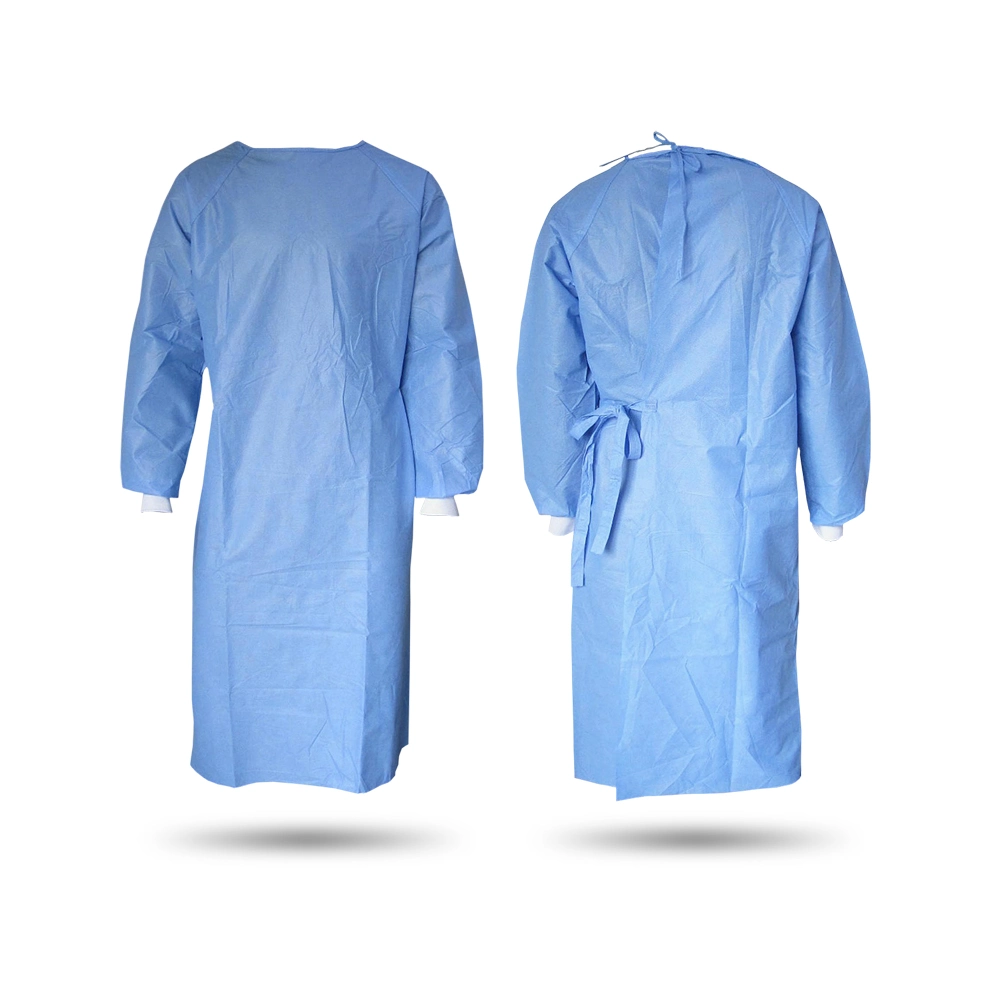 Latex Free Fluid Resistant Disposable SMS 40GSM/45GSM Surgical Gown with Knitted Cuffs