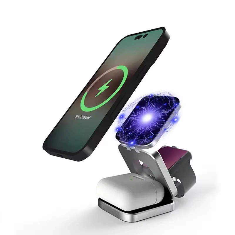 Amazon mejor vendedor de carga inalámbrica magnética plegable 3 en 1 QI Cargador inalámbrico para teléfonos móviles compatible con iPhone14/13/12
