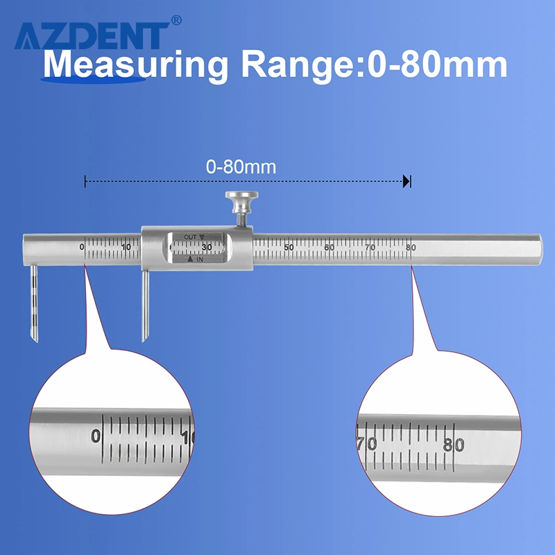 Azdent 1PCS Ortodônticas Dentária Pinça Deslizante 0-80mm Implante Dentista Medidor de escala dupla ronda a Ferramenta de odontologia